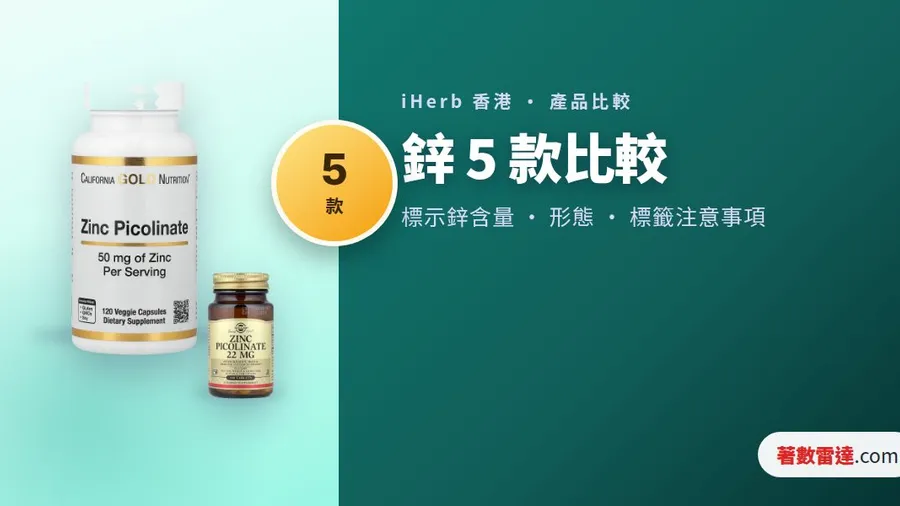 iHerb 鋅 5 款比較｜22mg 到 50mg，點解標籤叫你留意銅